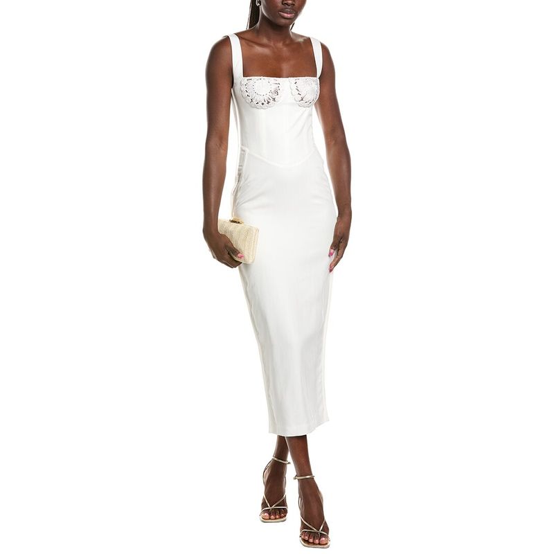Paris Georgia Womens Micah Linen-Blend Midi Dress, White